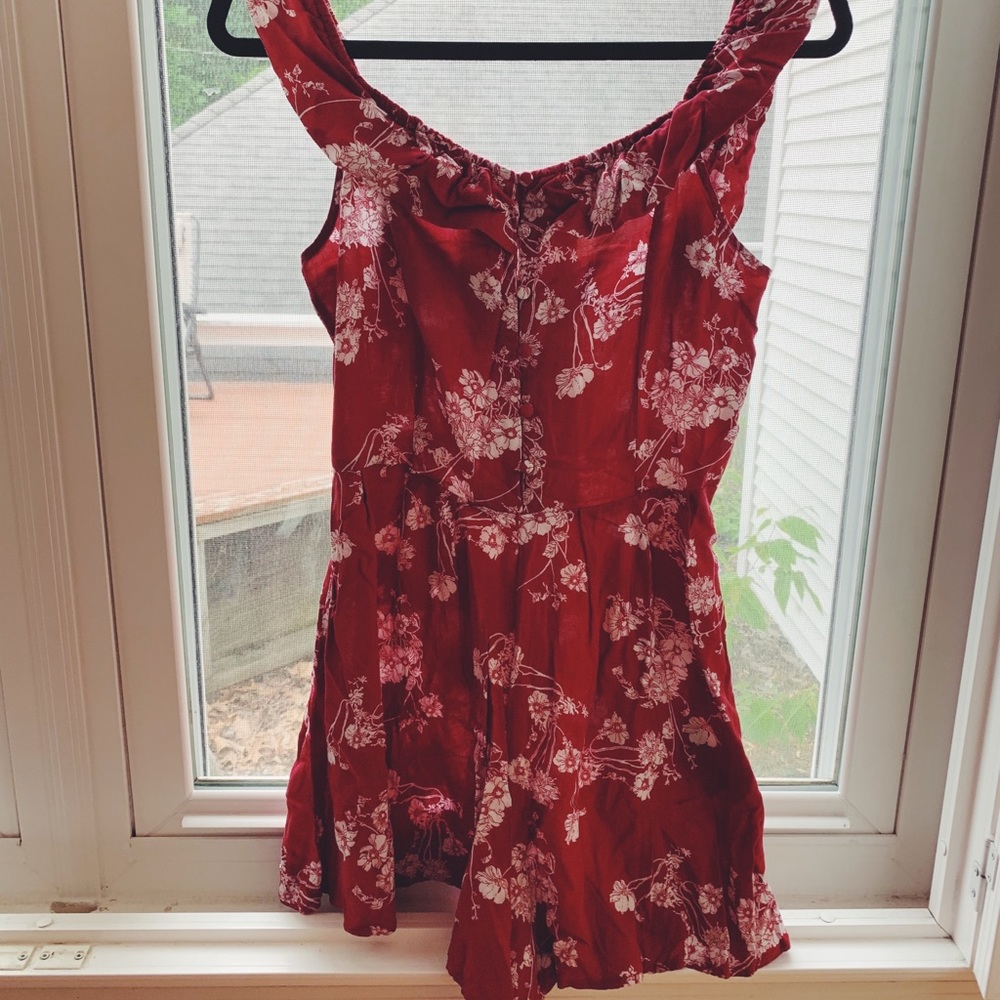 Red & White floral patterned romper